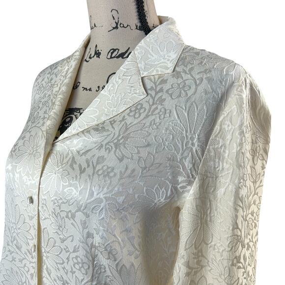Talbots Pure Silk Shirt Women Sz 8 Ivory Cream Floral Coquette Classic Button Up - Picture 2 of 12